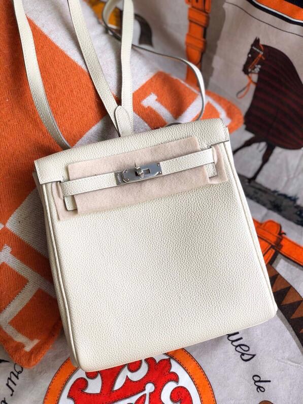 Hermes Kelly Ado Backpack In White Clemence Leather